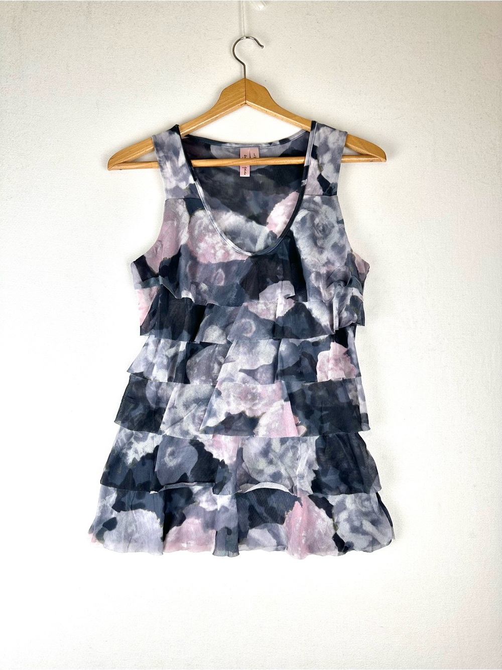 Vintage Sweet Pea Mesh Ruffle Sleeveless Top Tank Y2K